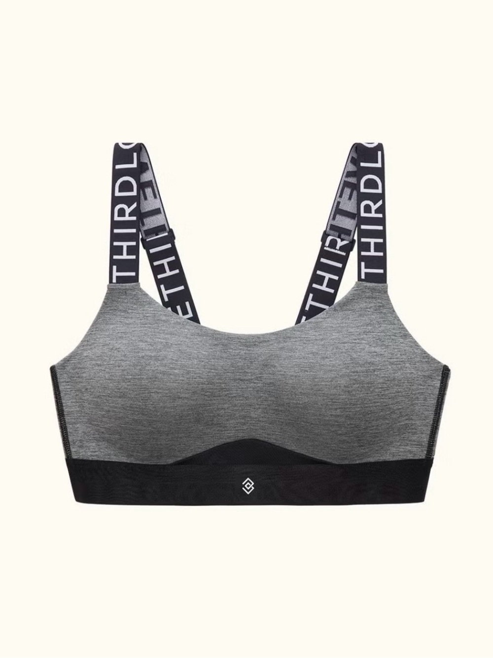 ThirdLove Kinetic Sports Bra Gray & Black Logo Strap Seamless Comfort